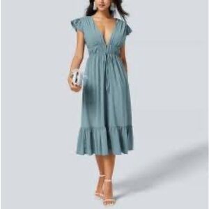 HALARA Teal Maxi Dress with Ruffle Hem